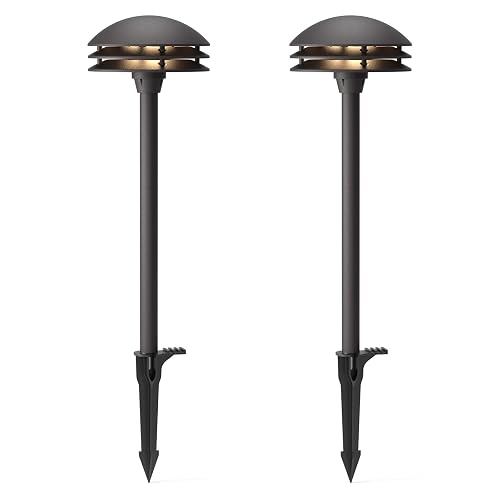 GOODSMANN Landscape Lighting Low Voltage Pathway Lights LED 2PK 4W 80 Lumen Outdoor Landscape Lighting 3 Tier Pagoda Landscape Path Lights 3000K Warm