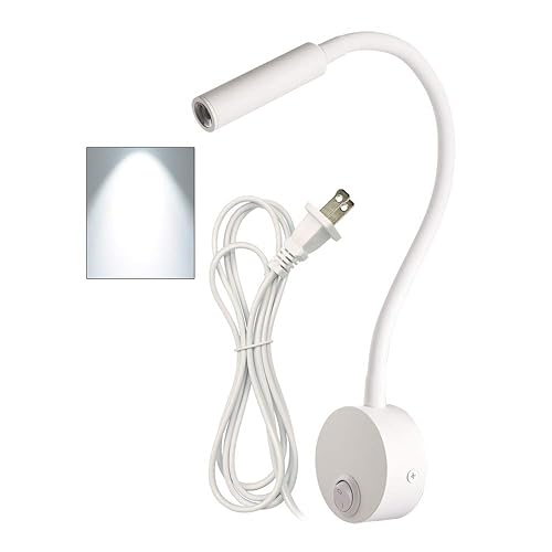 LEDSONLINE White Wall Mount Reading Light for Headboard Bright 6000K Pure White 25° Focused Beam Bed Flexible Gooseneck Task Lamp for Hotel Marine