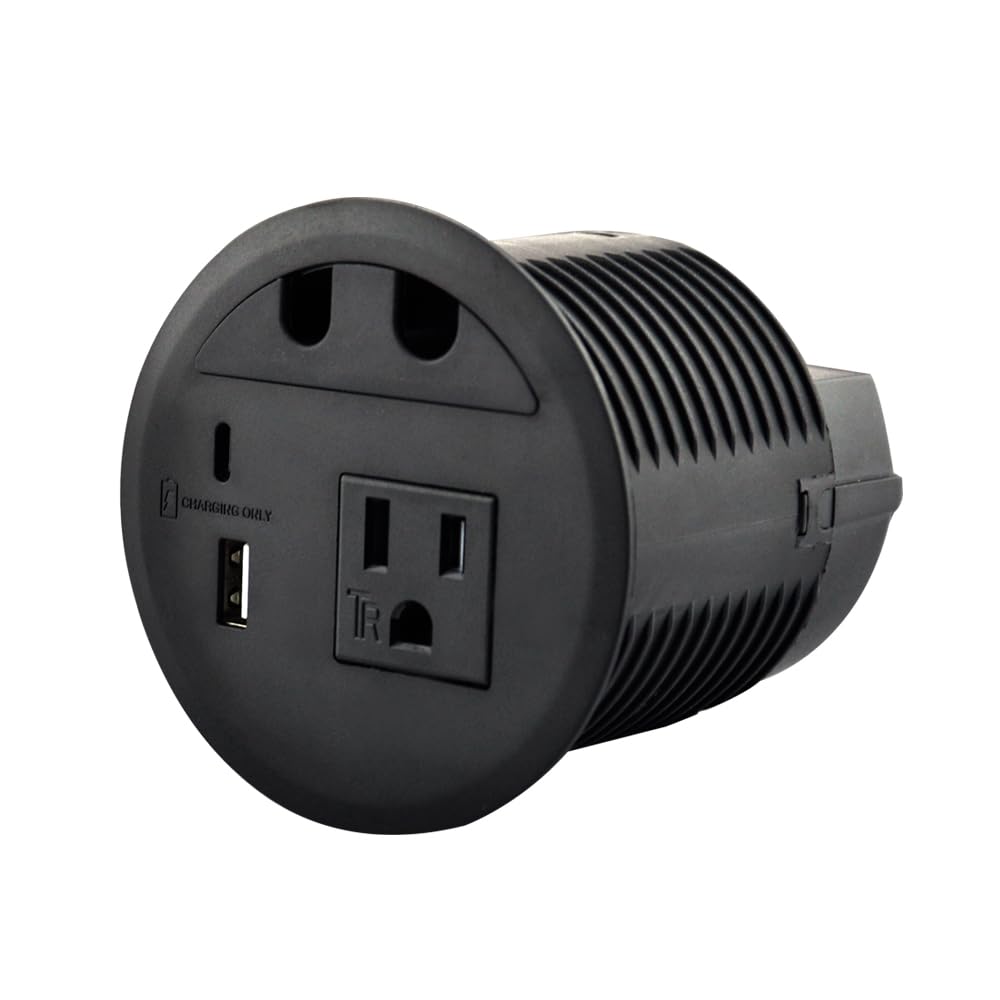 Desktop Power Grommet with 33W USB-A+C Fast Charge & AC Outlet | 4.5FT Cord Recessed Power Outlet for Conference Rooms, Office Tables, Furniture