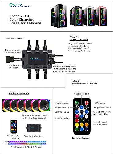 Apevia PN6P2-RGB Phoenix 120mm Silent Dual-Ring RGB Color Changing LED Fan with Remote Control, 16x LEDs & 8X Anti-Vibration Rubber Pads w/ 2 Magnetic