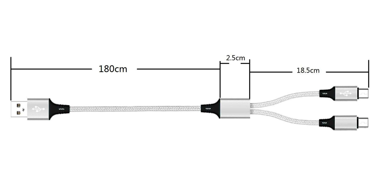 IFLASH 6ft Long Dual MicroUSB Splitter Charge Cable - Power up to Two (2) Micro USB Devices at Once from a Single USB Port - Ideal for Any Micro USB