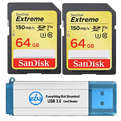SanDisk 64GB Extreme SD Card (2 Pack) SDXC Memory Cards Compatible Browning Trail Cameras (SDSDXV6-064G-GNCIN) Class 10 UHS-1 U3 4K Bundle with (1)