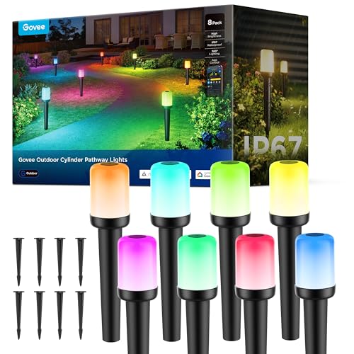 Govee Outdoor Cylinder Pathway Lights 8 Pack, 425lm Patio Lights, IP67 Waterproof, 60+ Preset Scene Modes, Outdoor Decor for Path, Patio, Garden
