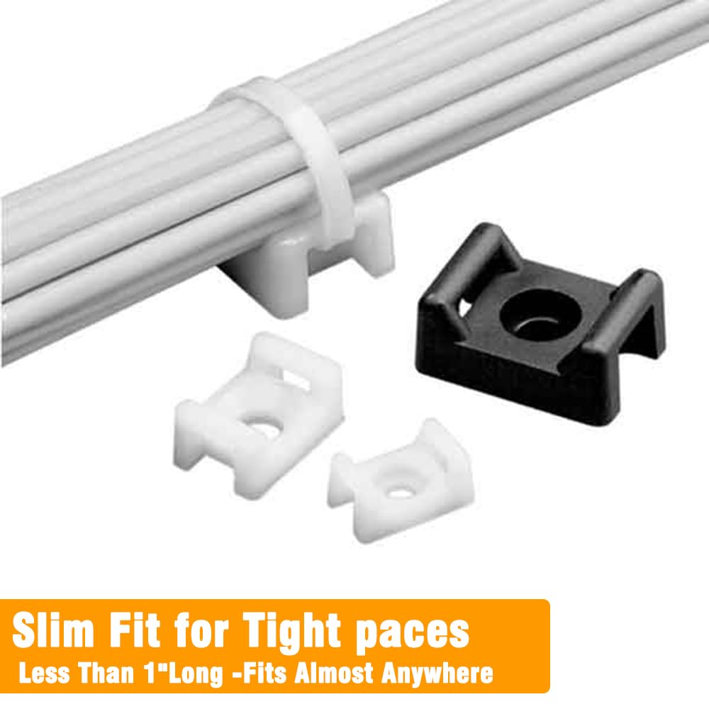 60 Set White Cable Zip Tie Mounts Kit Wire Clips Organizer Holders Clamps with 0.9Inch Saddle Type Mounts Base with 8" Ties and Tapping Screw