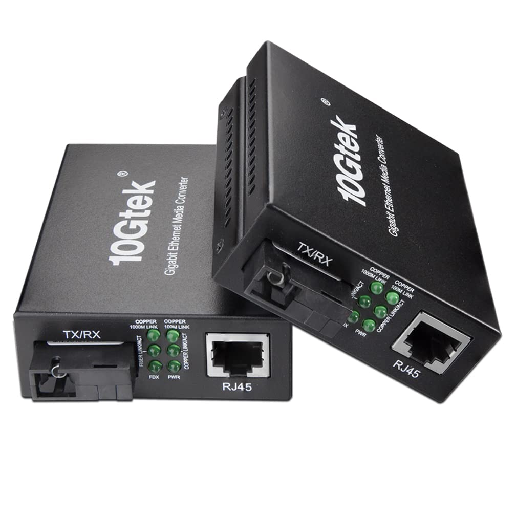 BiDi Gigabit Single Mode SC Media Converter, 10/100/1000M Fiber to Ethernet Converter, 1000Base-FX Single SC to 10/100/1000Base-T/TX RJ45, Built-in