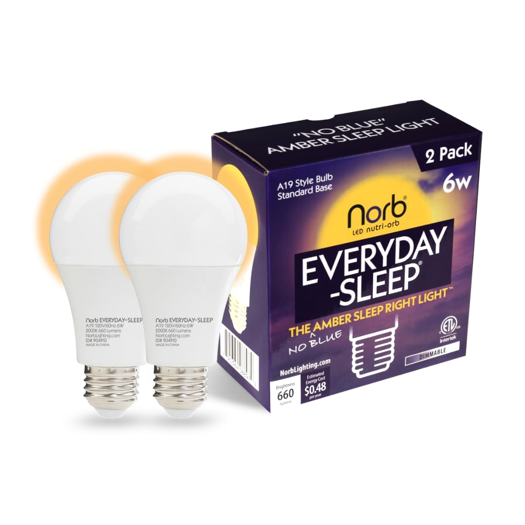 Norb Everyday Sleep Light Bulb - No Blue, Amber LED, 2000K Nighttime Lighting for Bedroom, Dimmable A19 Bulb Promotes Natural Melatonin & Circadian