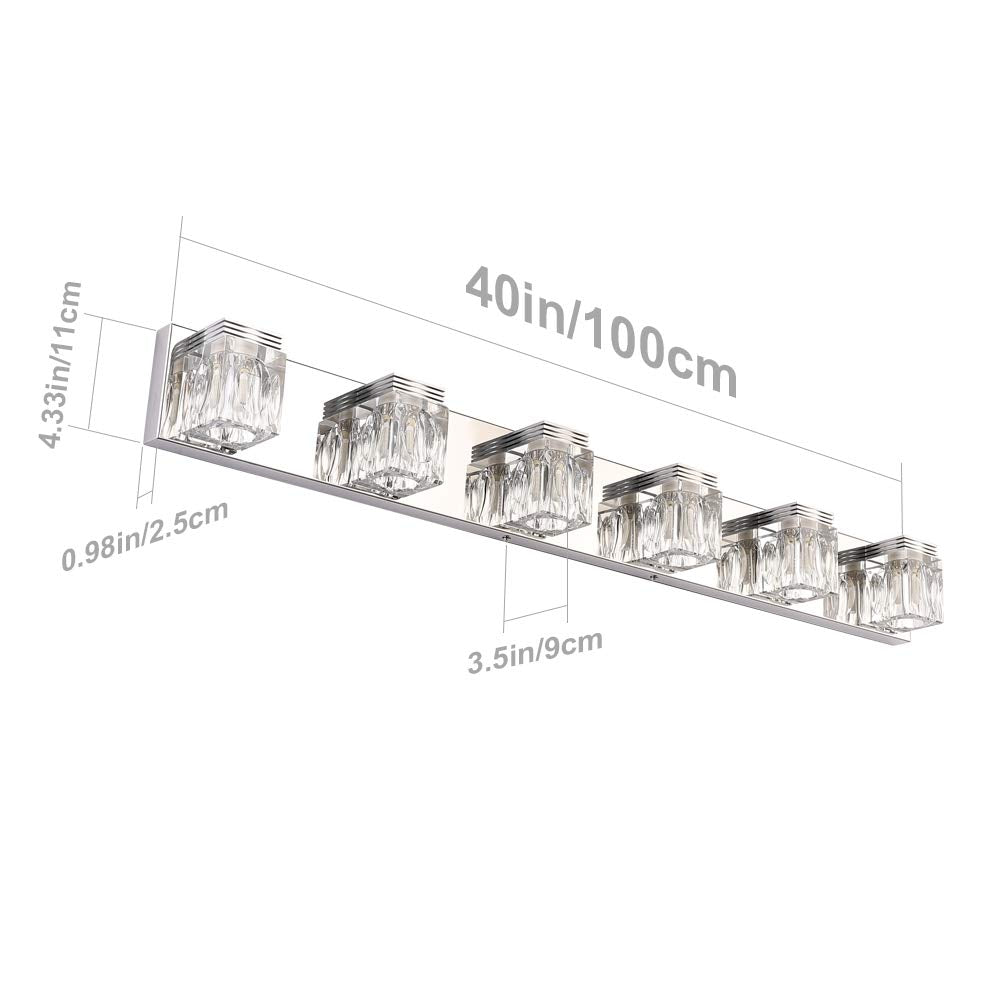 Ralbay LED Modern Bathroom Vanity Lights 6 Lights Crystal Glass Stainless Steel Bathroom Vanity Lights Fixtures Over Mirror LED Modern Crystal Glass
