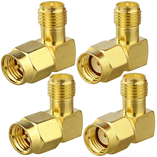 TUOLNK Right Angle SMA Adapter, Low Loss SMA Elbow Male/Female to RPSMA Male/Female Coax Adapter for LTE Antenna, Extension Cable (4PCS)