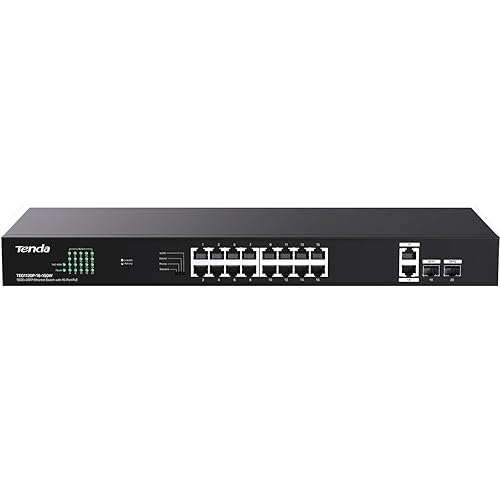 Tenda TEG1120P 16 Port 150W PoE Switch, Compatible with IEEE 802.3af/at Devices, Unmanaged Gigabit Switch with 16 Port PoE+@135W, 2 Uplink RJ45 Ports