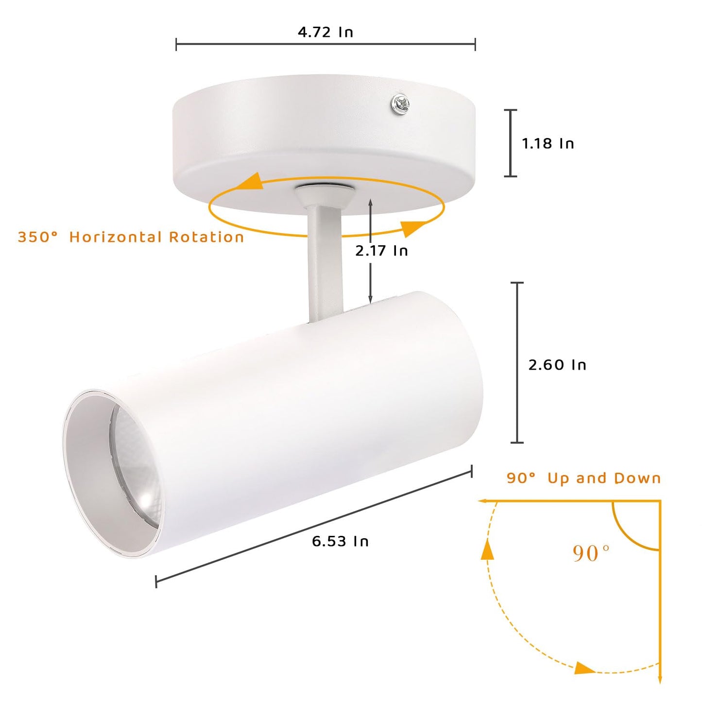 Marknice LED Dimmable Ceiling Spotlight Adjustable Ceiling Mounted Directional Spot Light 4.72'' Aluminum Indoor Monopoint Light for Living Room
