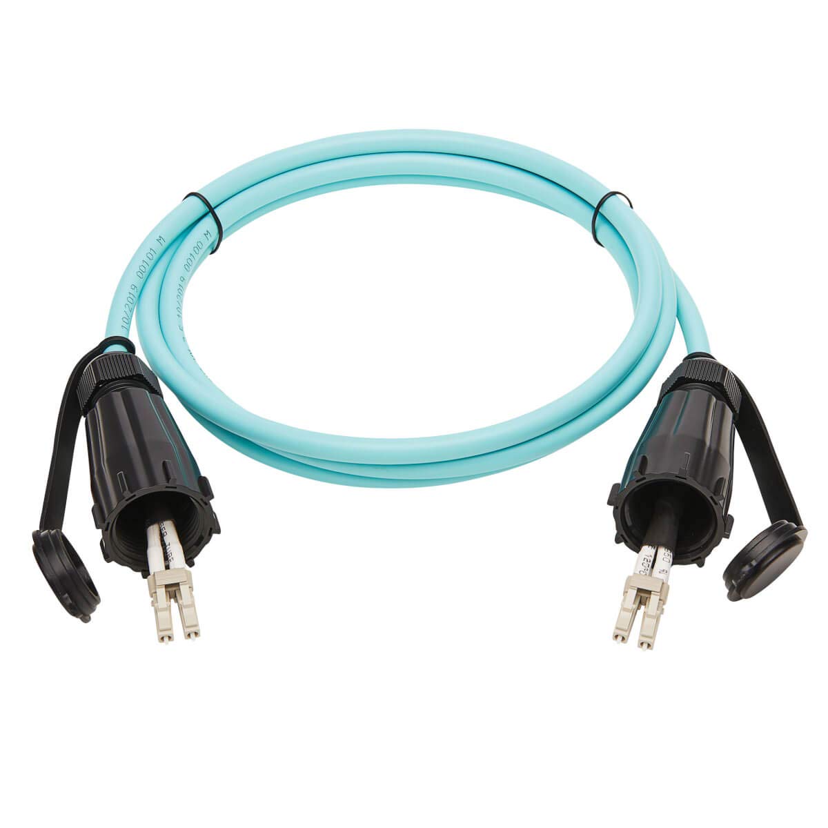 TRIPP LITE 10Gb Fiber Patch Cable, Industrial Duplex Multimode 50/125 OM3 Fiber Optic, LC to LC Fiber Cable, IP68, Aqua, 2 m (6.6 ft) (N820-02M-IND)