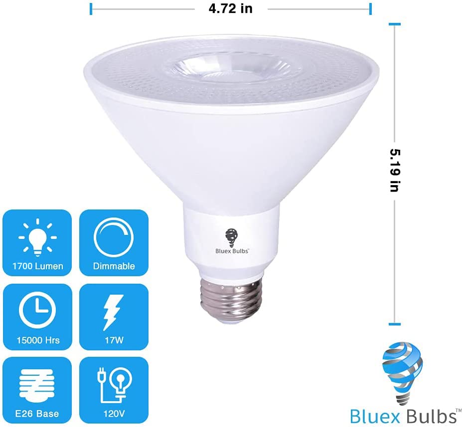 6 Pack High Power Outdoor PAR38 17W 170Watt Equivalent 1700 Lumens LED Cool White Dimmable Flood Light Bulb Waterproof E26 5000K Daylight Bulbs