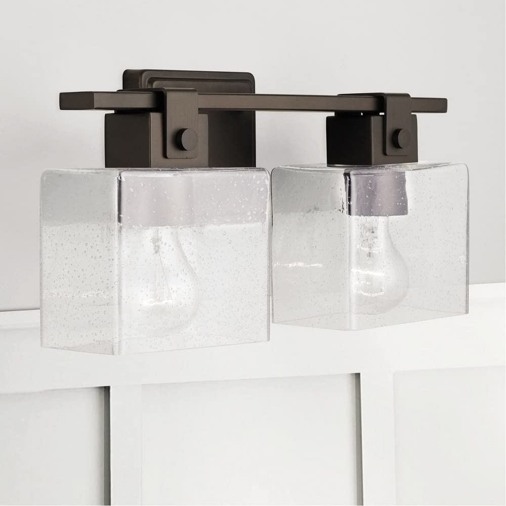 Capital Lighting 139124OR-498 Graham Unique Rectangular Clear Seeded Glass Bath Vanity Wall Mount, 2-Light 200 Total Watts, 8" H x 16" W, Oil Rubbed