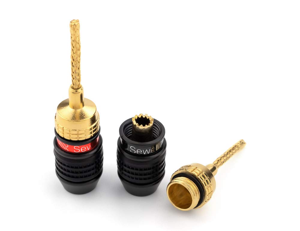 Deadbolt Flex Pin Banana Plugs for Spring Loaded Speaker Terminals, 6 Pairs Gold Plated Plugs