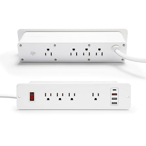 Double Side USB C Recessed Power Strip,Countertop Plugs 8 Outlets 4 USB Ports, PD 20W Flush Mount Desk Plug Station Flat Plug Mountable Power Socket