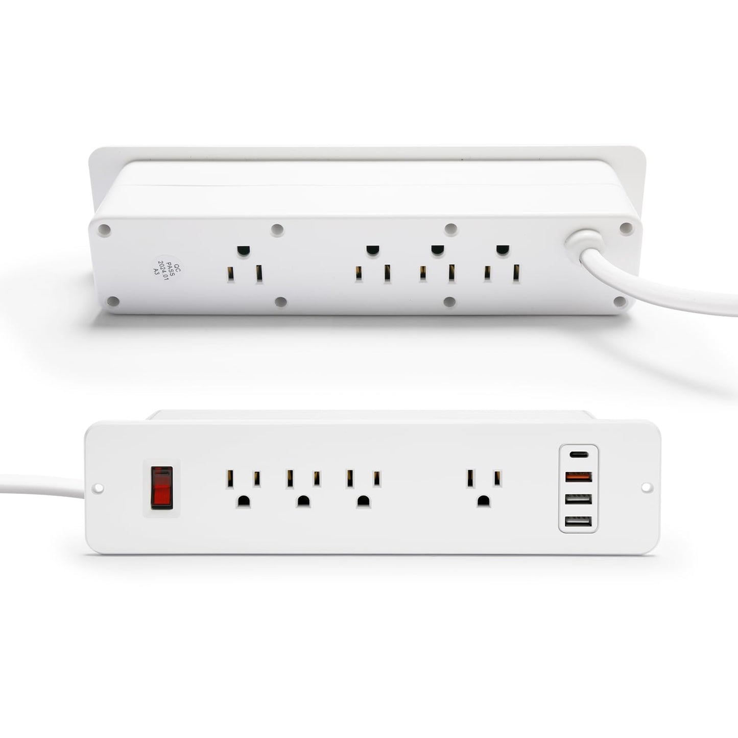 Double Side USB C Recessed Power Strip,Countertop Plugs 8 Outlets 4 USB Ports, PD 20W Flush Mount Desk Plug Station Flat Plug Mountable Power Socket