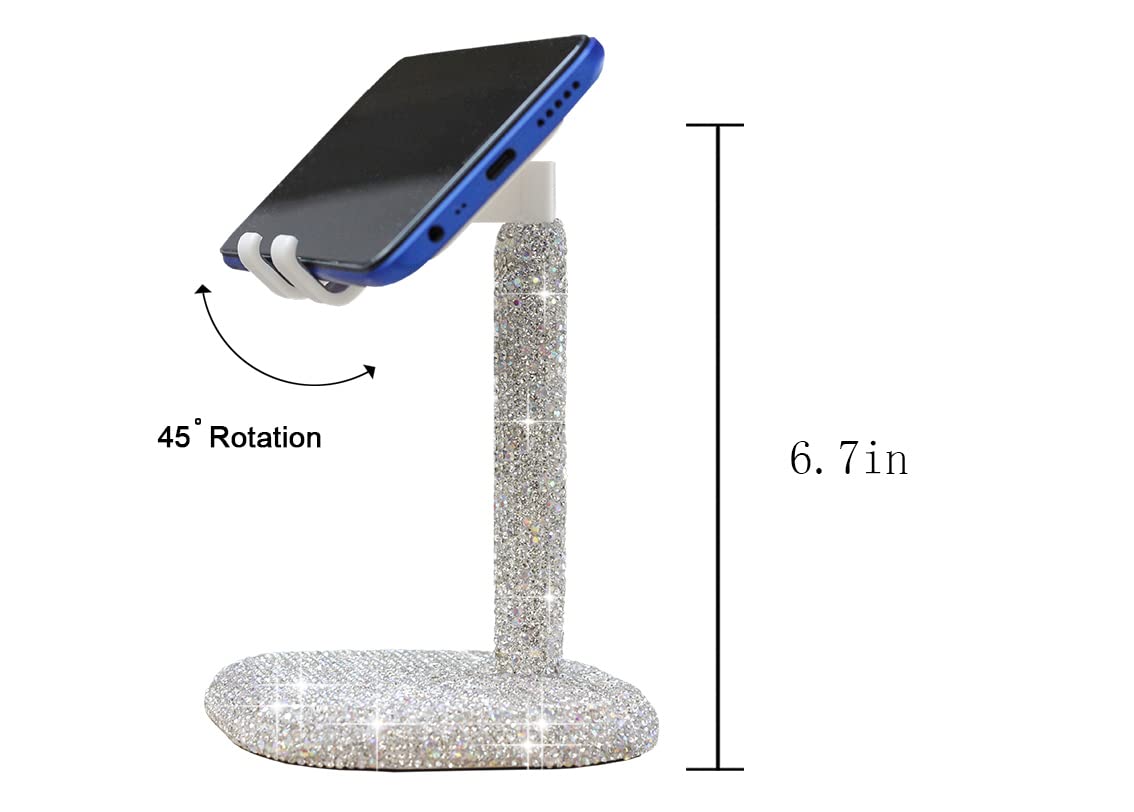 CARCHILE Bling Rhinestone Crystal Phone Stand, Adjustable Cell Phone Stand, Phone Holder for Desk, Desktop Holder, Cradle Compatible with iPhone