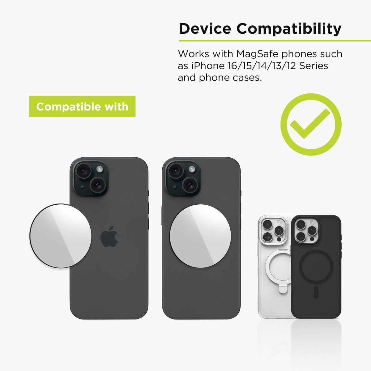 PureGear Magnetic Selfie Mirror for Back Camera, Slim Cell Phone Convex Mirror, MagSafe Compatible, iPhone 16/15/14/13/12 Pro Max/Plus, MagSafe Cases