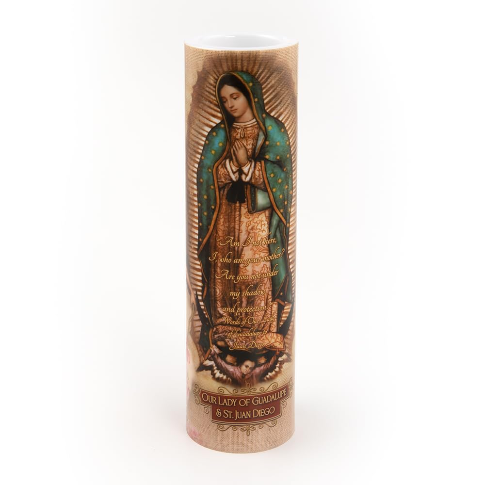 THE SAINTS COLLECTION Our Lady of Guadulpe with Juan Diego, LED Flameless Devotional Prayer Candle