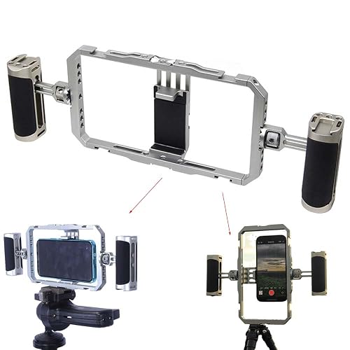 Dual Handheld Metal Stabilizer Bracket Holder for Smart Mobile Phone Shooting, Universal Fully Surrounded Photography Cage for Smart Mobile Phone