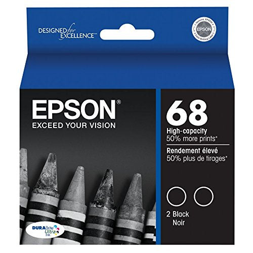 Epson 68 DURABrite Ultra Ink Black 2-Pack for CX-6000, CX-7000F, CX-7400, CX-8400, CX-9400, CX-9475, NX-400, NX-415, NX-510, NX-515, WF-1100, WF-500
