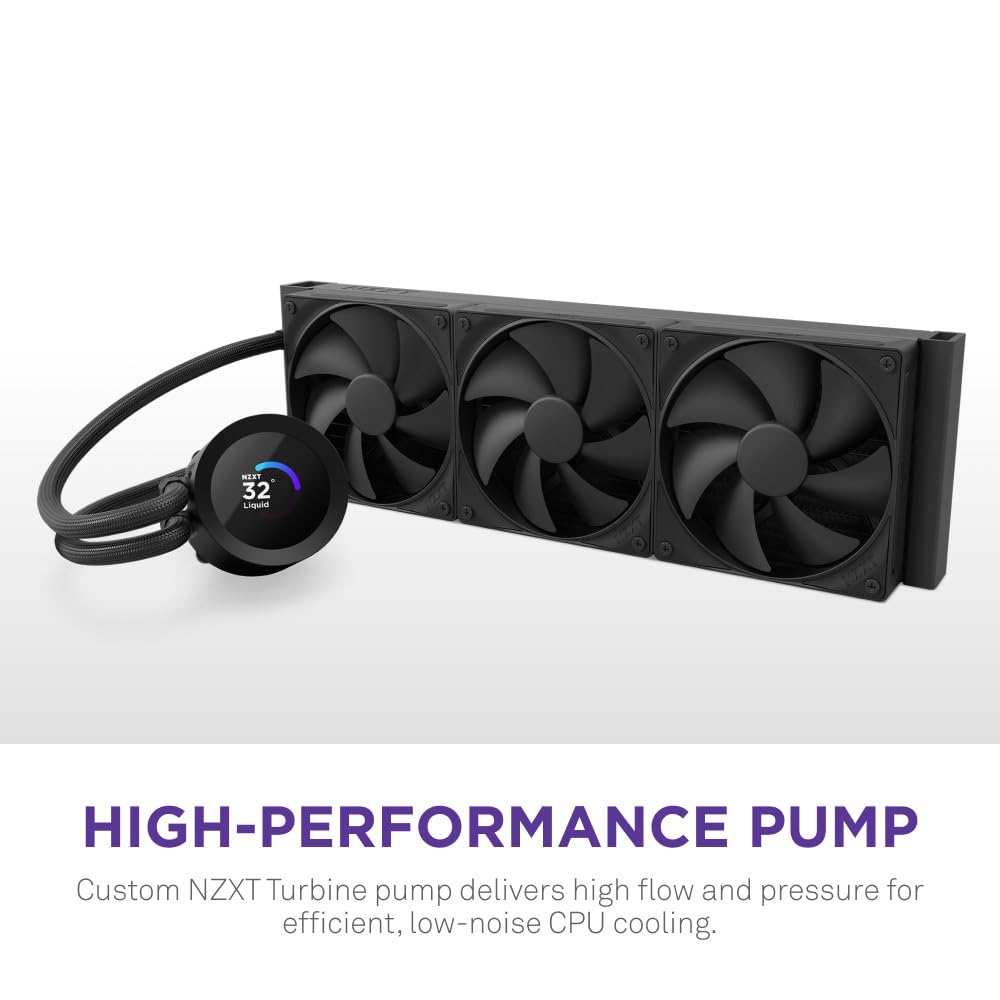 NZXT Kraken Plus 360 - AIO CPU Liquid Cooler - 360mm Radiator - 3 x F120P Fans - Customizable 1.54" Square LCD - AMD® AM5, AM4 - Intel® LGA 1851/1700