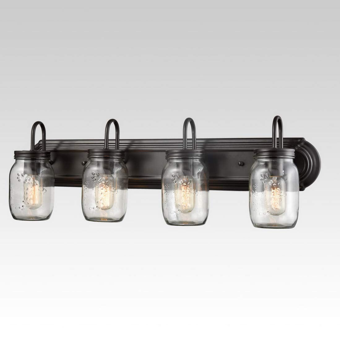 DIRYZON EUL Vintage Clear Glass Jar Wall Sconces 4-Light Bathroom Vanity Lighting Fixture Oil Rubbed Bronze