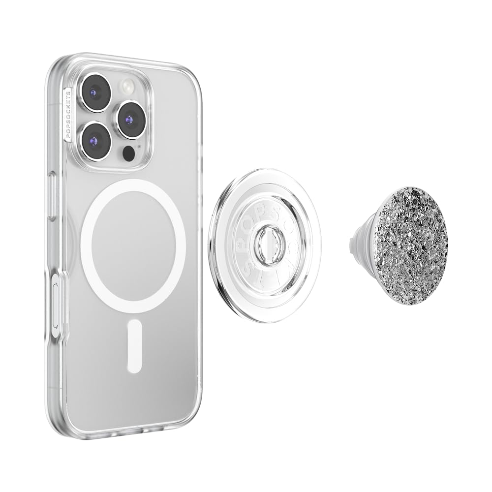 PopSockets Phone Grip for MagSafe, Magnetic Holder, Phone Stand, Silver - Confetti Foil Silver