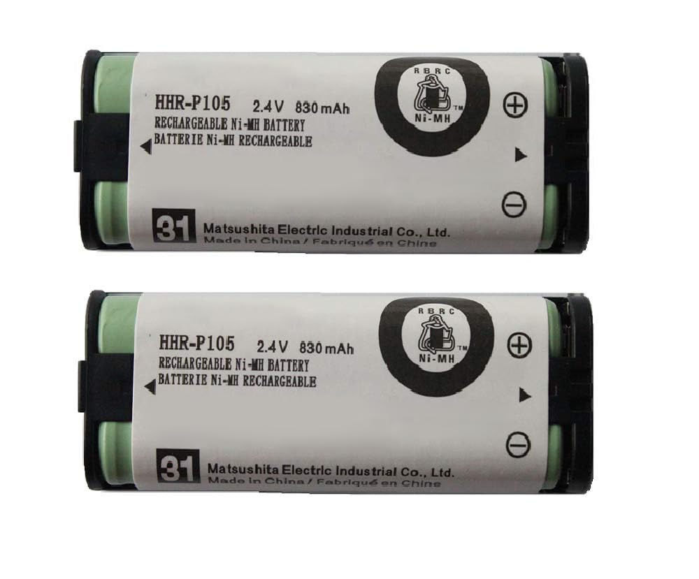 Triangle Power 2 Pack HHR-P105 NI-MH Rechargeable Battery for Panasonic 2.4V 830mAh Battery for Cordless Phones