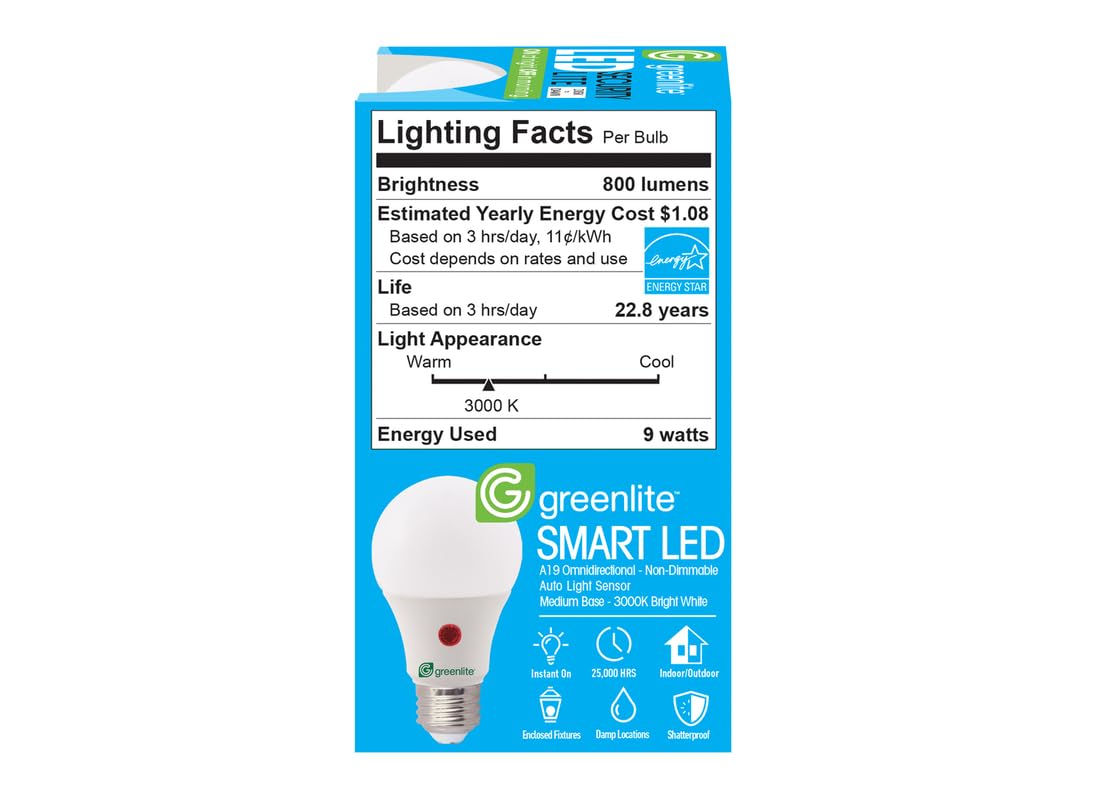 Greenlite A19 E26 (Medium) LED Dusk to Dawn Bulb Bright White 60 Watt Equivalence 1 pk - Case of: 1;