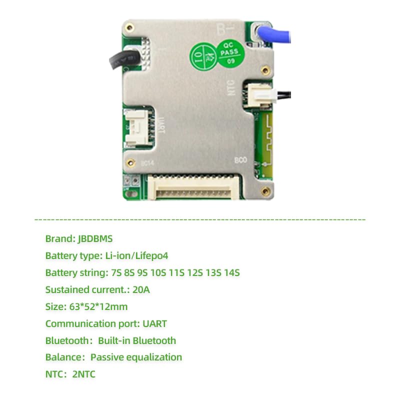 Smart BMS Support 7S-14S 20A 30A Peak 60A 90A 24V 36V 48V Lithium Battery Intelligent Protection Board with Bluetooth Support for UART (7-14S20A)