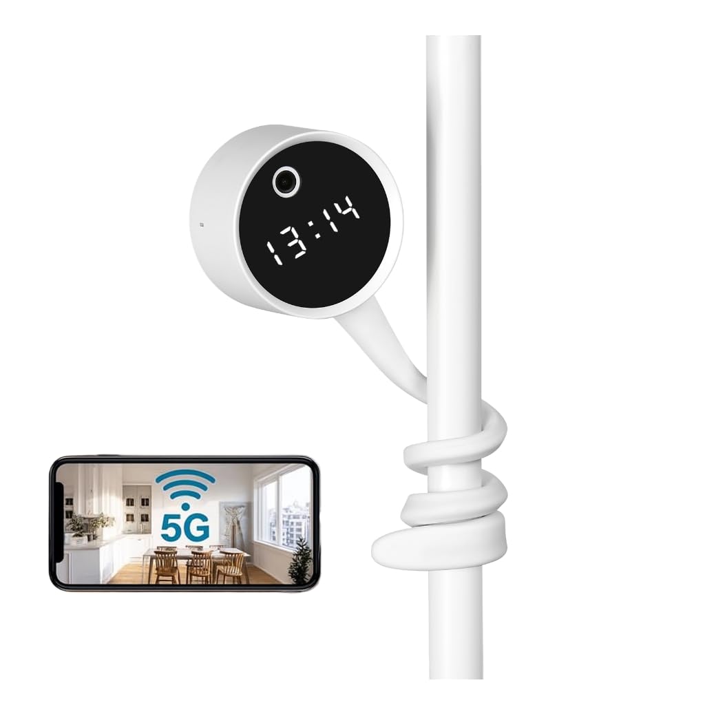 2K 3MP Indoor Security Camera,Flexible Silicone Tail Grips Any Surface, Baby/Elder/Dog/Pet Cam, View on App, Wifi2.4G&5G, 24/7 HD Clock Camera