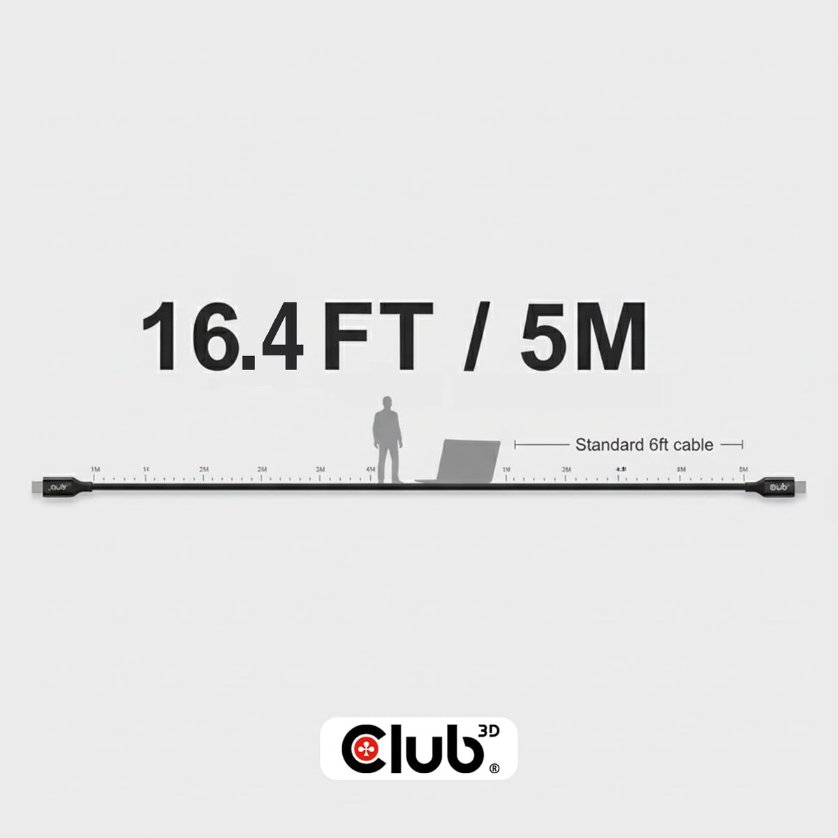 Club 3D USB C to USB C Cable 16.4ft - 5m 10Gbps Data Transfer 60W Fast Charging 8K@60Hz Video - Long USB-C Cable for MacBook Pro, Nintendo Switch