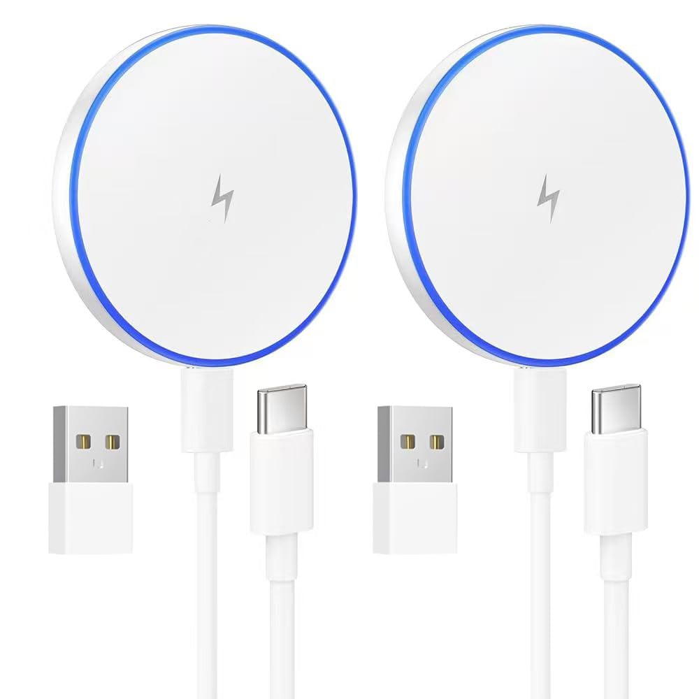 for MagSafe Charger: 2 Pack Magnetic Wireless Charging Pad for iPhone 16 15 14 13 12 Series & AirPods 4-2 Pro, Strong Magnet, with USB-C/A Ports
