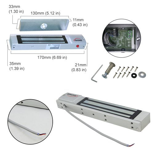 Visionis Indoor 300LBS 136KG Holding Force Outswinging Electromagnetic Door Lock with LED Sensor for Door Access Control System VIS-ML300LED 12V 24V