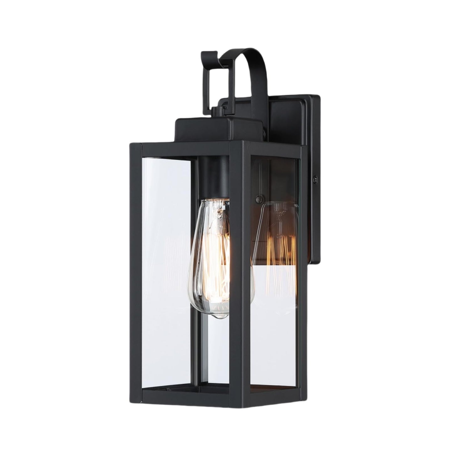 WISBEAM Black 13.7in Outdoor Wall Lantern for House, Black Outdoor Porch Sconce Light Fixture, E26 Base 60W Max, Metal Housing Plus Glass, ETL