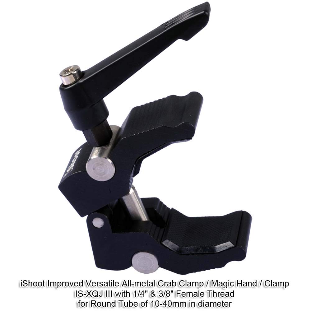 iShoot Improved Versatile All-Metal Crab Clamp Magic Hand Pliers with 1/4" & 3/8" Screw Hole, Used for Photography Camera Tripod Studio Flash Light