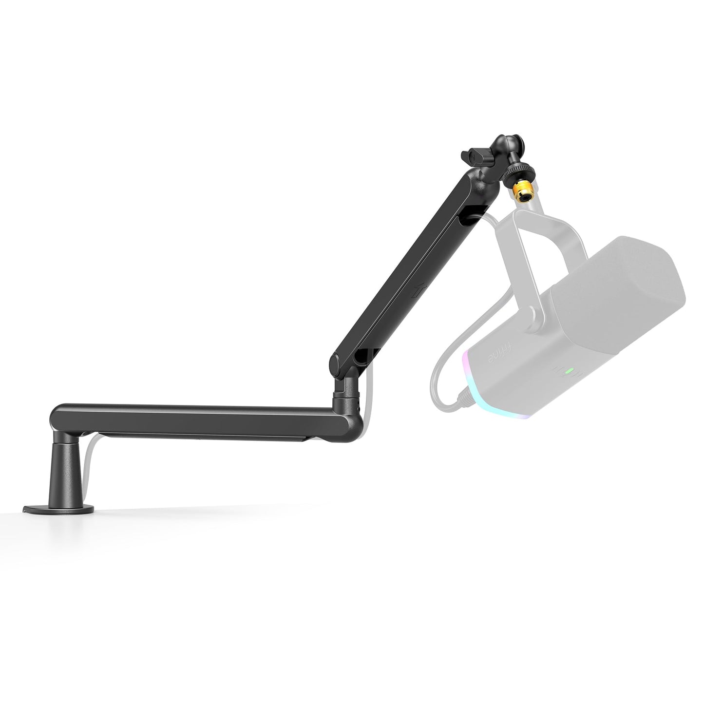 FIFINE Microphone Boom Arm, Low Profile Adjustable Stick Microphone Arm Stand with Desk Mount Clamp, Screw Adapter, Cable Management, for Podcast