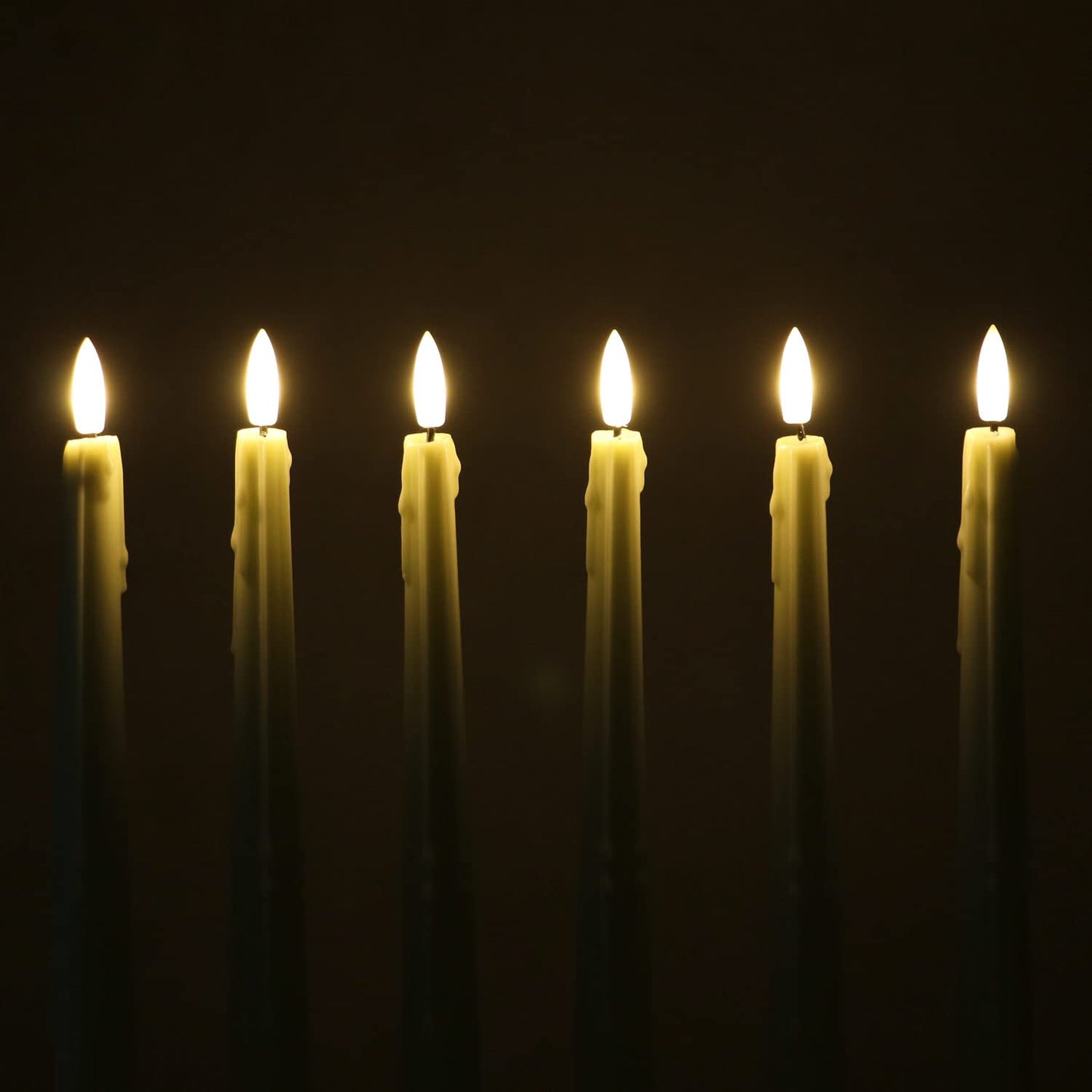 Rhytsing Natural White Flameless Taper Candles with Timer Function, Battery Operated Dinner Long Candlestick Wax Drip Design, Warm White LED, 2