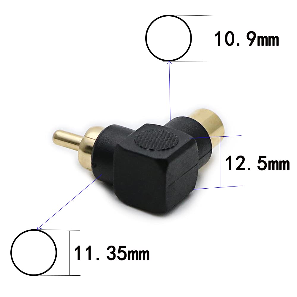 rgzhihuifz RCA Male to RCA Female Connectors Right Angle Plug Adapters M/F 90 Degree Elbow Gold-Plated (2 Black + 2 Red) (4-Pack)