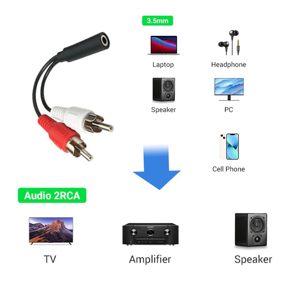 C&E 6 Inch 3.5mm Female to 2 RCA Male Stereo Audio Y Cable, Nickel Plated Adapter Compatible for TV,Smartphones, MP3, Tablets, Speakers,Home Theater