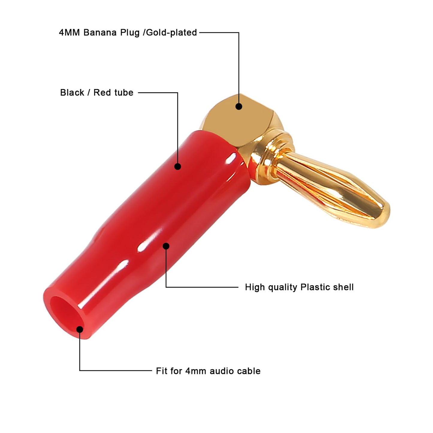 JUZITAO 6 Pairs 4mm Speaker Banana Plugs Right Angle 24k Gold Plated 90 Degree Speaker Banana Connector(6 Pairs/12 Pcs)