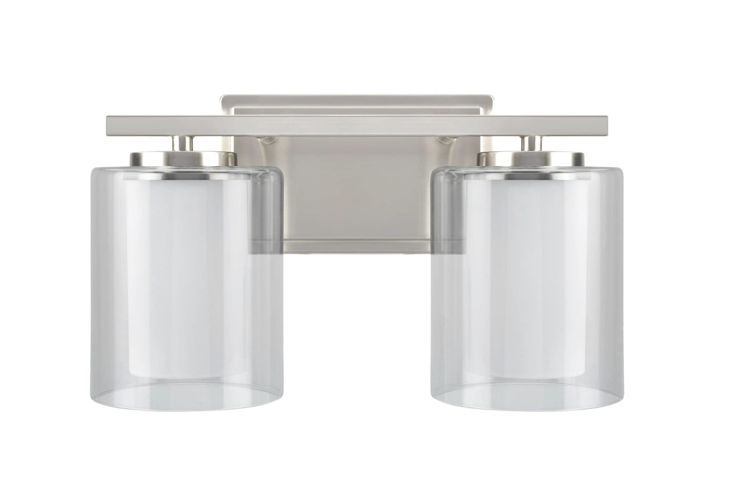Aspen Creative 62102A, Two-Light Metal Bathroom Vanity Wall Light Fixture, 13 1/2" Wide, Transitional Design in Satin Nickel with Clear Glass Shade