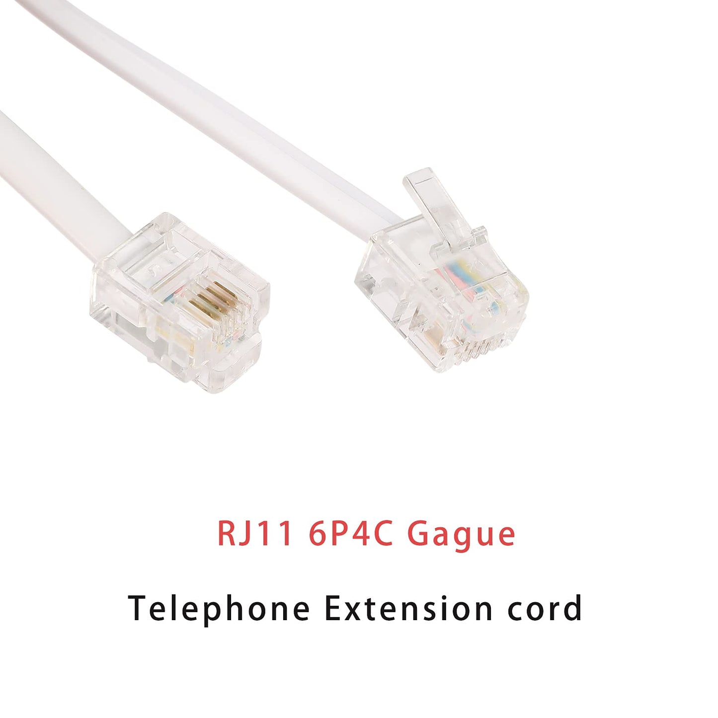 Tbrand 20-Foot Telephone landline Extension Cord Cable Cord with Standard RJ-11 6P4C Plug (White 6M, 2Pack)