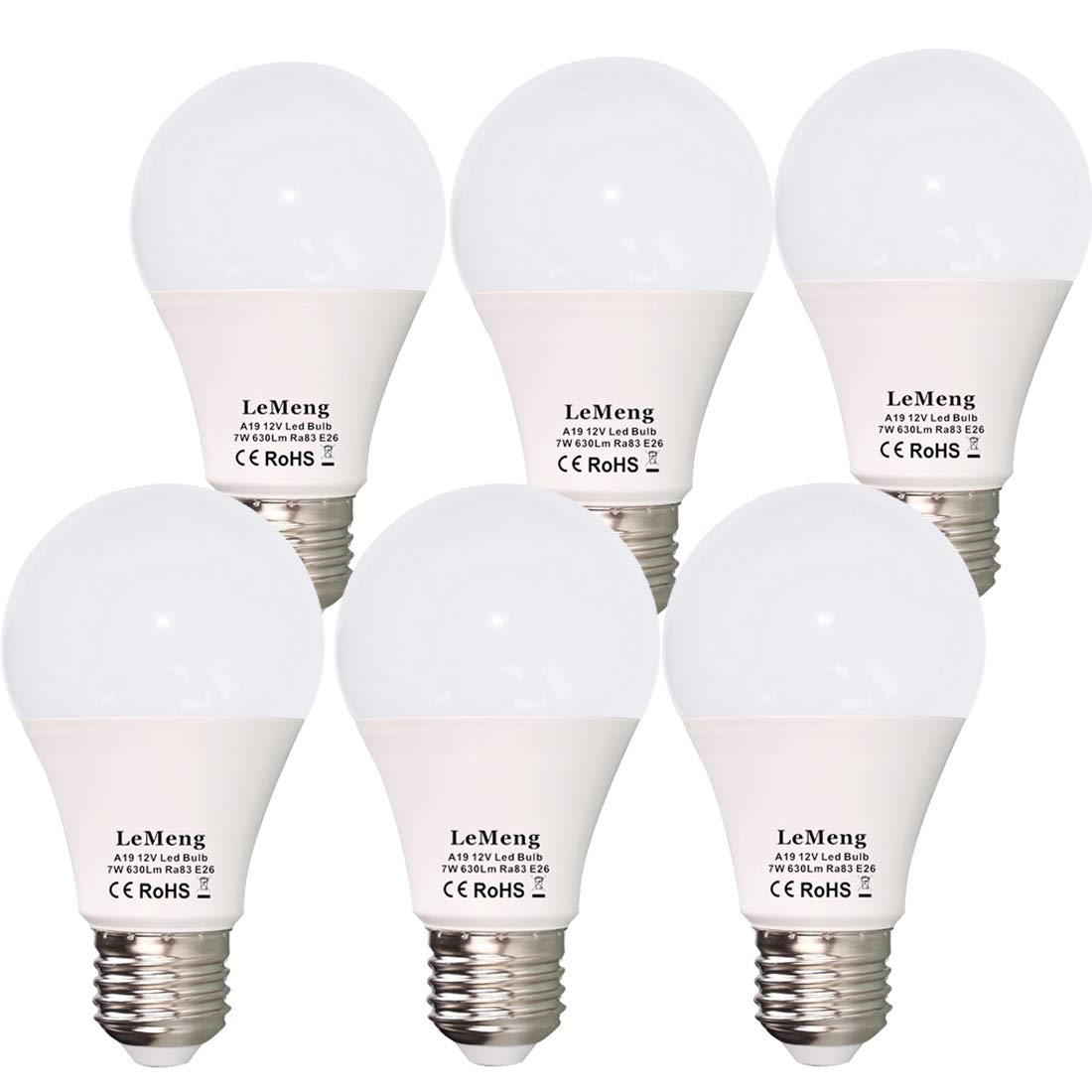 LEMENG 12V LED Light Bulb 7W Low Voltage E26 Base A19 2700K Warm White