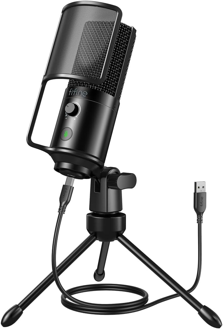 FIFINE Podcast Recording Microphone, PC USB Condenser Microphone for Streaming Vocal Music, Computer Desktop Mic with Mute Button for Windows/Mac