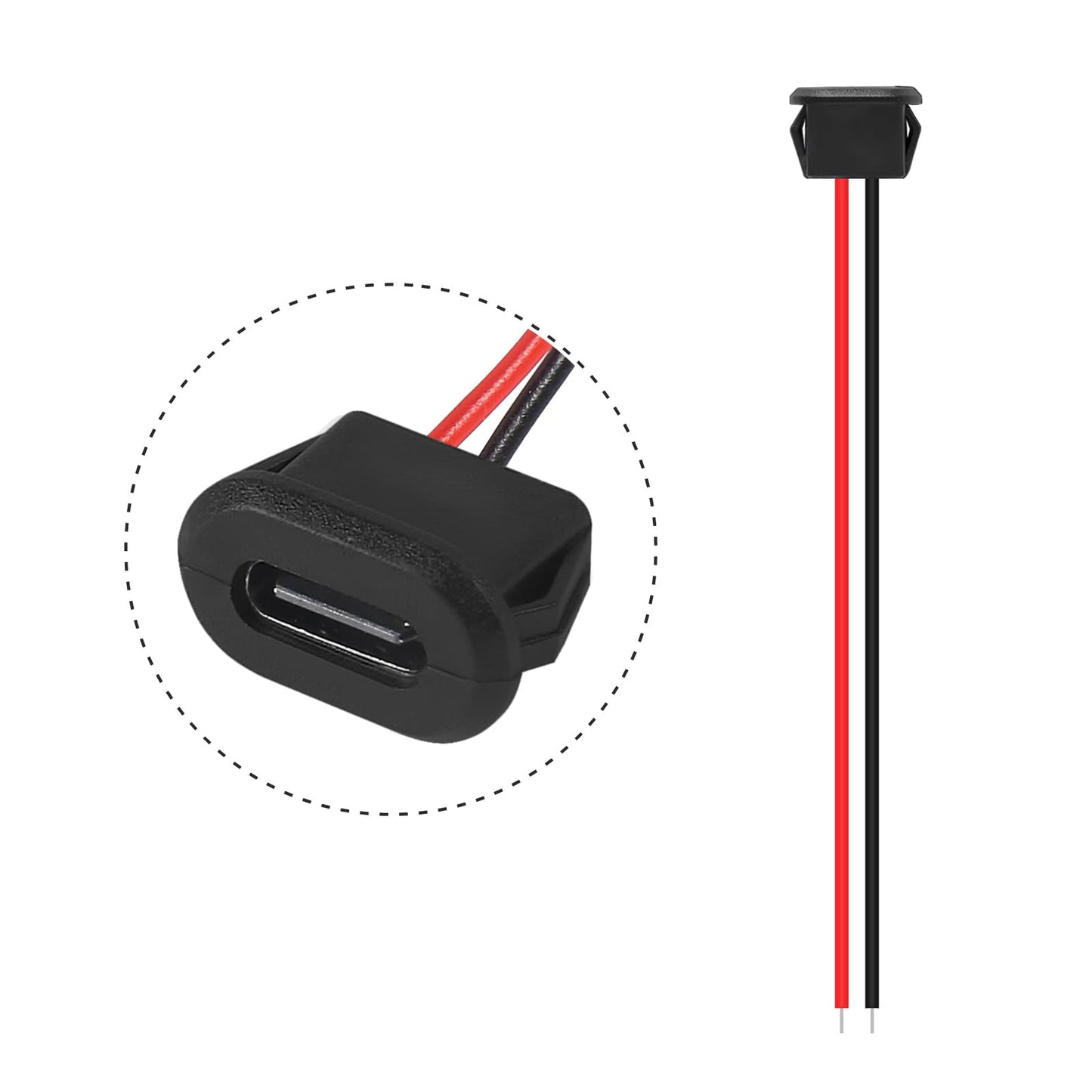 XIITIA 8pcs Type-C Female Chassis Waterproof 2P Solder Wire Type USB C Pigtail Cable Extension Power Cable USB-C Plug to 2 Pin Bare Wire Open End