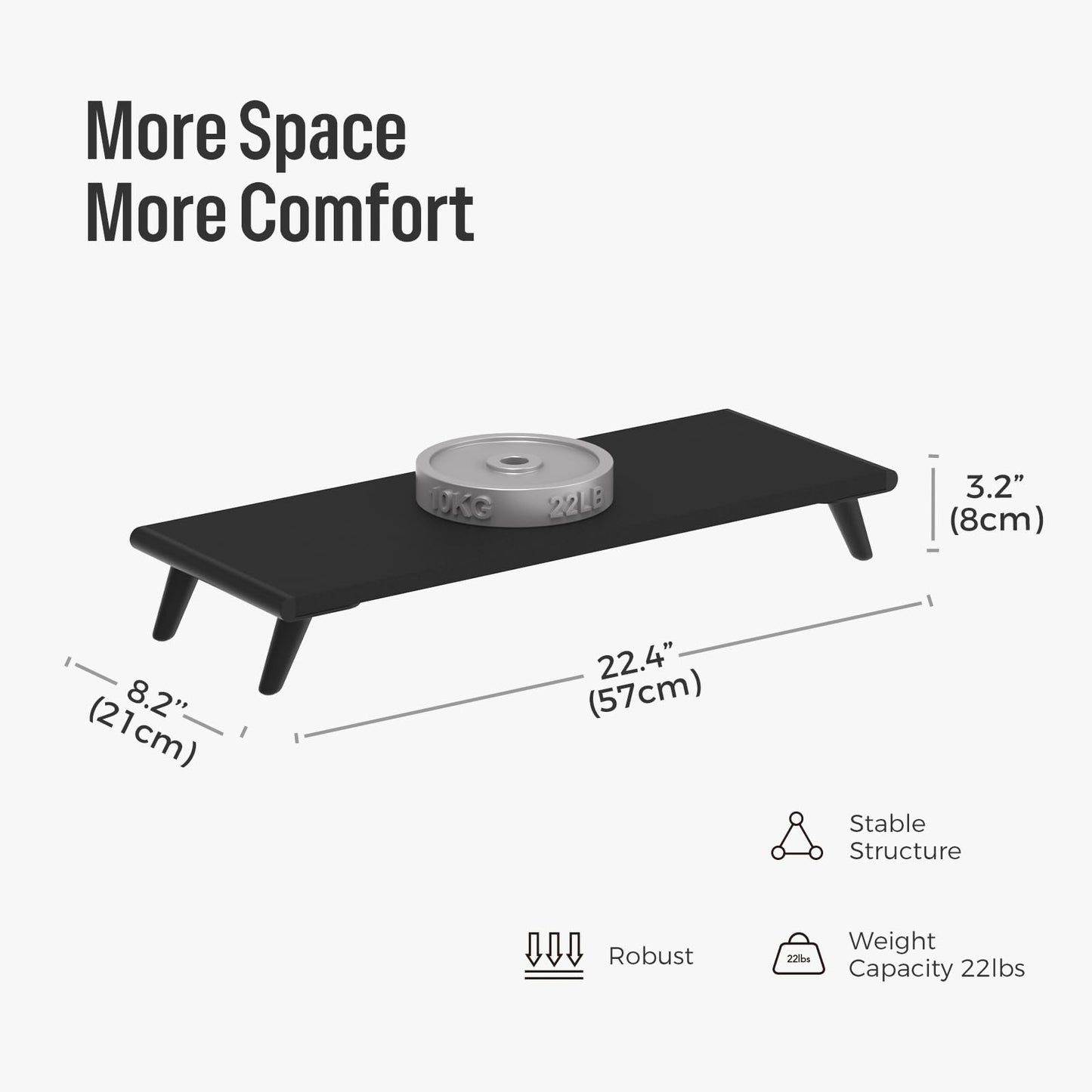loukin Monitor Stand Riser for Desk, 22.4" x 8.3" Larger Computer Stand for Laptop, PC, Printer, Sturdy Desktop Computer Shelf with Non-Skid Rubber