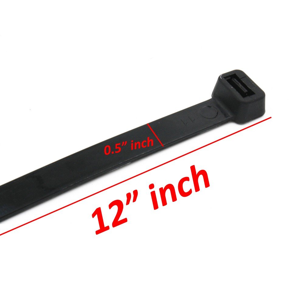 Wideskall® 12" inch Super Heavy Duty 150 Lbs Nylon Cable Zip Tie Black Wire (Pack of 50)