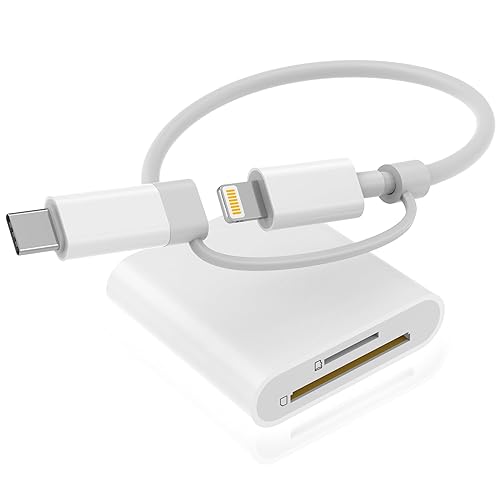 SD Card Reader for iPhone iPad, Dual Connector (Lightning&USB-C) Memory SD Card Adapter, Support SD/MicroSD Cards, High-Speed Digital Trail Camera